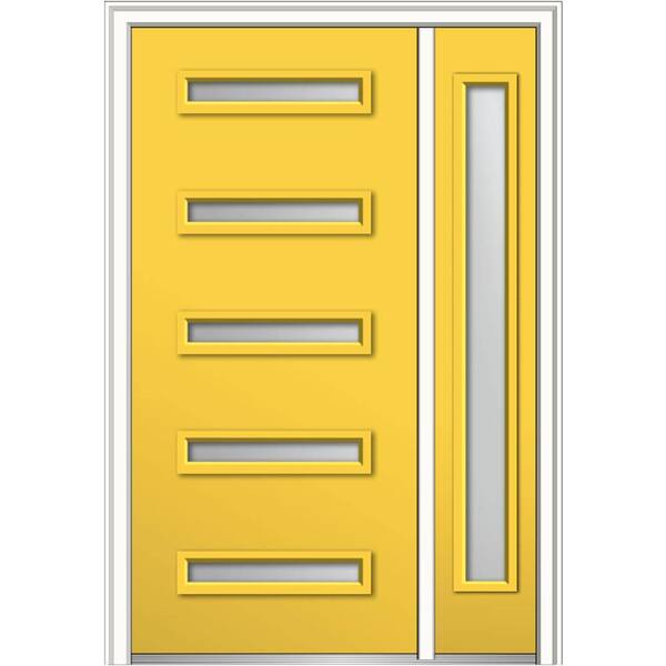 MMI Door 53 in. x 81.75 in. Davina Frosted Right-Hand 5-Lite Modern Painted Fiberglass Smooth Prehung Front Door with Sidelite