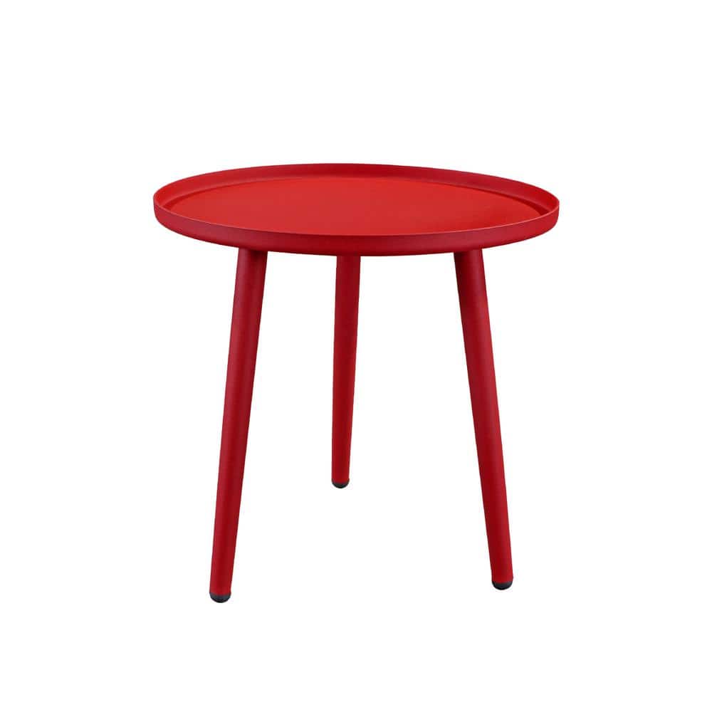 Red Rust-Resistant 3 Legged Aluminum Outdoor Coffee Table End Table for Liv