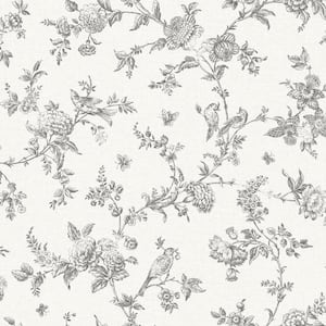 Black Nightingale Charcoal Floral Trail Wallpaper Sample