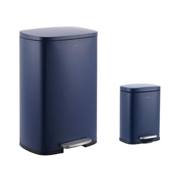 happimess Connor Rectangular 13-Gal. Trash Can with Soft-Close Lid and FREE Mini Trash Can, Denim Blue