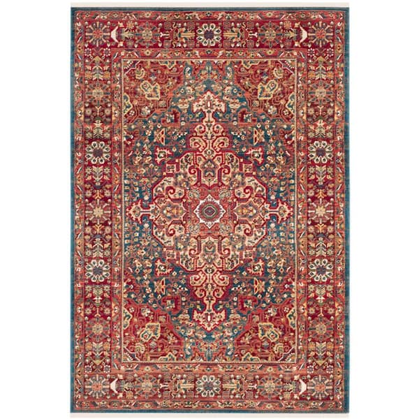 Kashan 4 ft. x 6 ft. Blue/Red Antique Border Area Rug