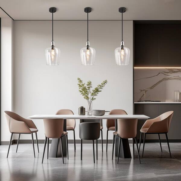 9.25 in. 1-Light Black Modern Pendant Light with Clear Glass Shade for Bedroom Living Room Kitchen Island