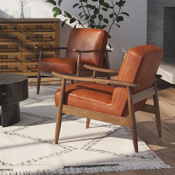 Austin Caramel Leather Gel Wooden Base, Leather Accent Chair