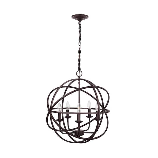 Home Decorators Collection Sarolta Sands 5-Light Bronze Chandelier Light Fixture with Caged Globe Metal Shade