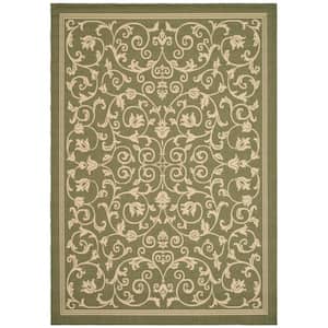 Courtyard Olive/Natural 9 ft. x 12 ft. Border Indoor/Outdoor Patio  Area Rug