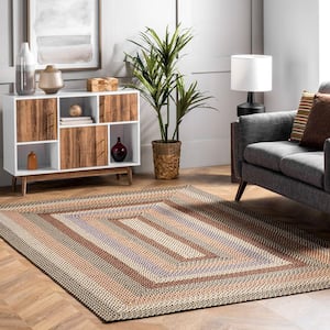 Gwyneth Braided Borders Taupe 4 ft. x 6 ft. Indoor/Outdoor Patio Area Rug