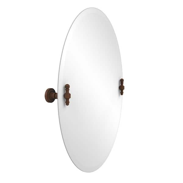 Allied Brass Retro-Dot Collection 21 in. x 29 in. Frameless Oval Single Tilt Mirror with Beveled Edge in Antique Bronze