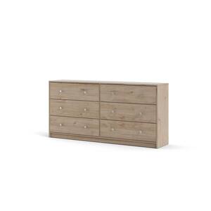 Portland 6-Drawer Double Dresser in Oak 26.89 in. H x 56.34 in. W x 12.46 in. D