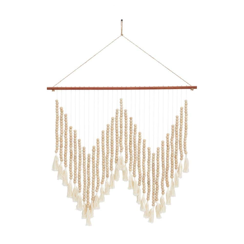Litton Lane 26 in. x 35 in. Wood White Beaded Macrame Wall Decor with ...