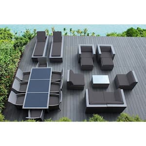Gray 20-Piece Wicker Patio Combo Conversation Set with Sunbrella Coal Cushions
