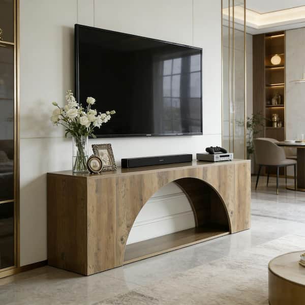 BYBLIGHT Ezlynn Brown TV Stand 2-Tier Long TV Console Table Media