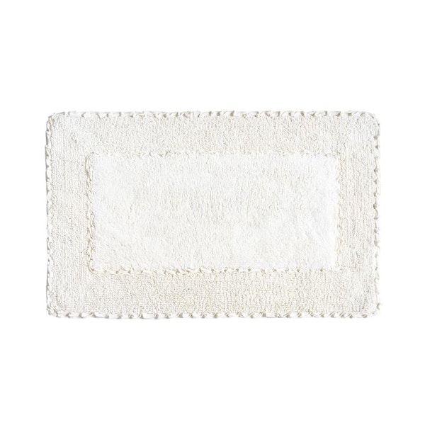 Laura Ashley Cotton Ruffle 17 in. x 24 in. Bath Rug in Ivory