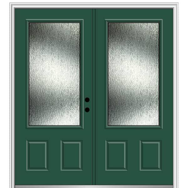 MMI Door Rain Glass 72 in. x 80 in. Left-Hand Inswing 3/4 Lite 2-Panel Painted Hunter Green Prehung Front Door, 6-9/16 in. Frame