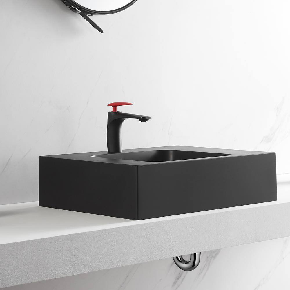 Matte Black Granite Wall-Mount Square Bathroom Sink
