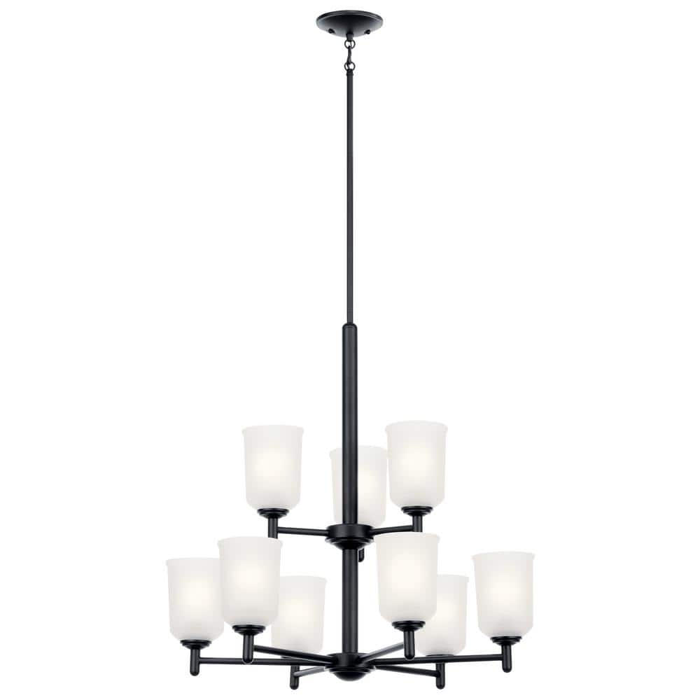 KICHLER Shailene 26.25 in. 9-Light Black 2-Tier Transitional Shaded  Cylinder Chandelier for Dining Room 43672BK - The Home Depot