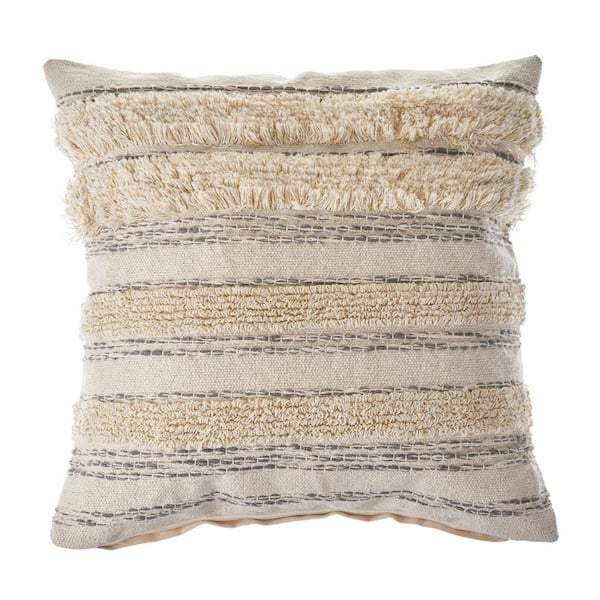 LR Home Zanthia Cream / Gray / Gold Striped Hypoallergenic Polyester 20 in. x 20 in. Throw Pillow