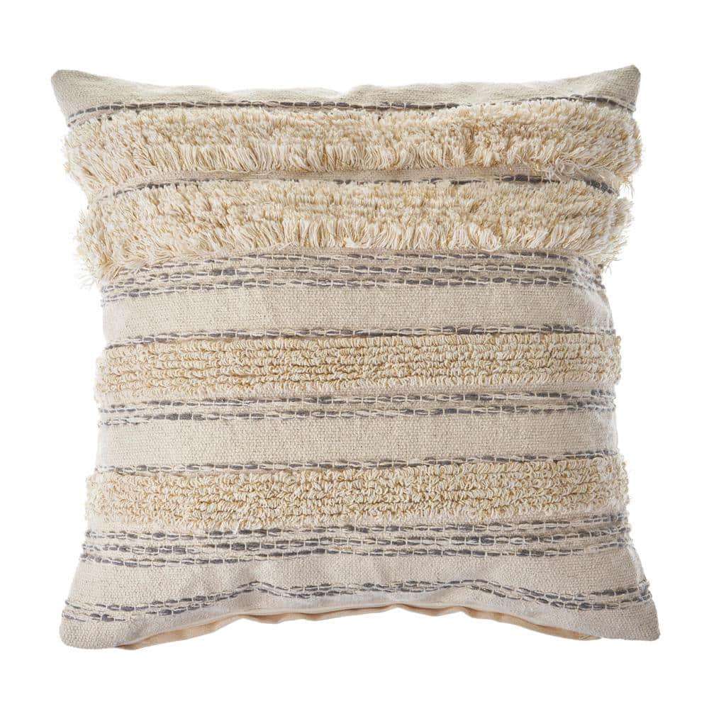 Zanthia Cream / Gray / Gold Striped Hypoallergenic Polyester 20 in. x 20 in