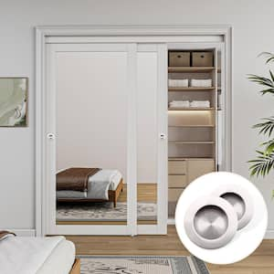 72 in. x 80 in. 1 Lite Mirror Glass White Finished MDF Interior Closet Sliding Door with Hardware and Handles