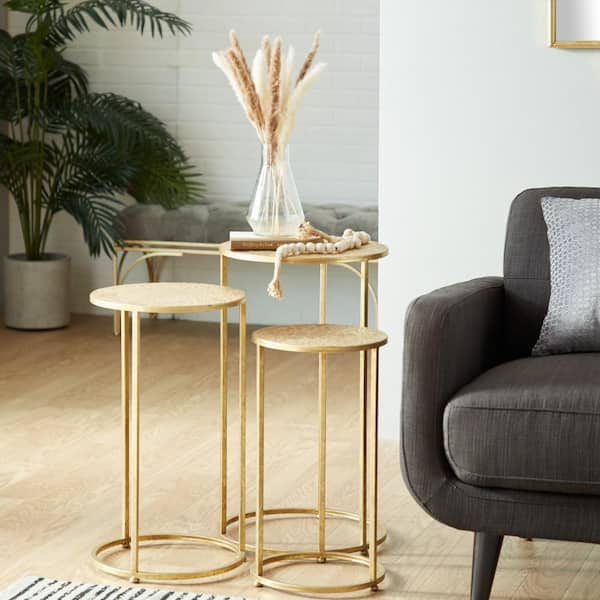 Litton Lane 16 in. Gold Round Iron End Table with 3-Pieces