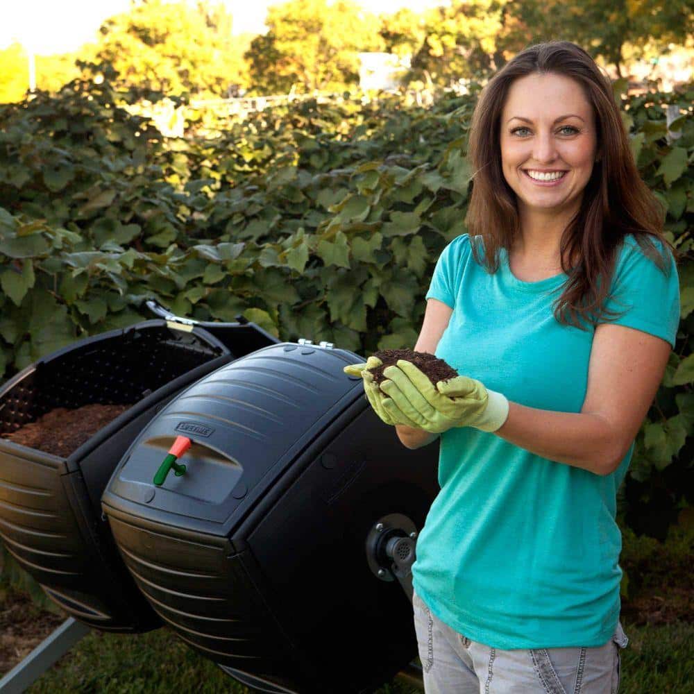 100 Gallon Black Polyethylene Dual Bin Outdoor Compost Tumbler