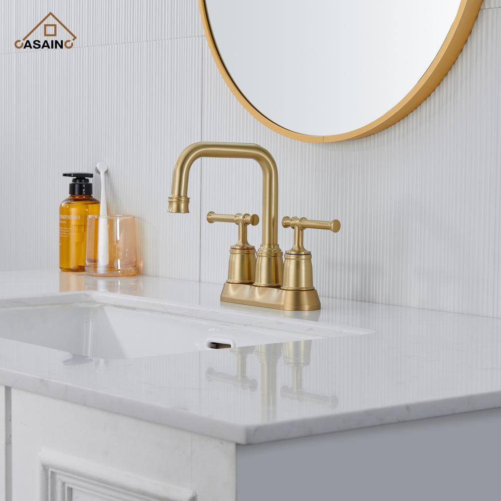 Brushed Gold Stainless Steel Double Handle Bathroom Faucet with Drain Assembly