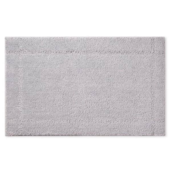 Ultra Plush Solid Washable Grey 20 ft. x 32 ft. Border Bathmat Rug