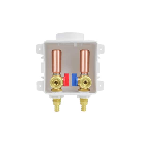 1/2 in. F1807 PEX Brass Valve Fittings in White ABS Plastic Washing Machine Compact Outlet Box with Hammer Arrester