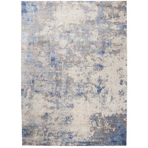Silky Textures Blue/Ivory/Grey 8 ft. x 11 ft. Abstract Contemporary Area Rug