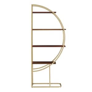 76 in. Natural Gold Metal 4-Shelf Half Moon Accent Bookcase