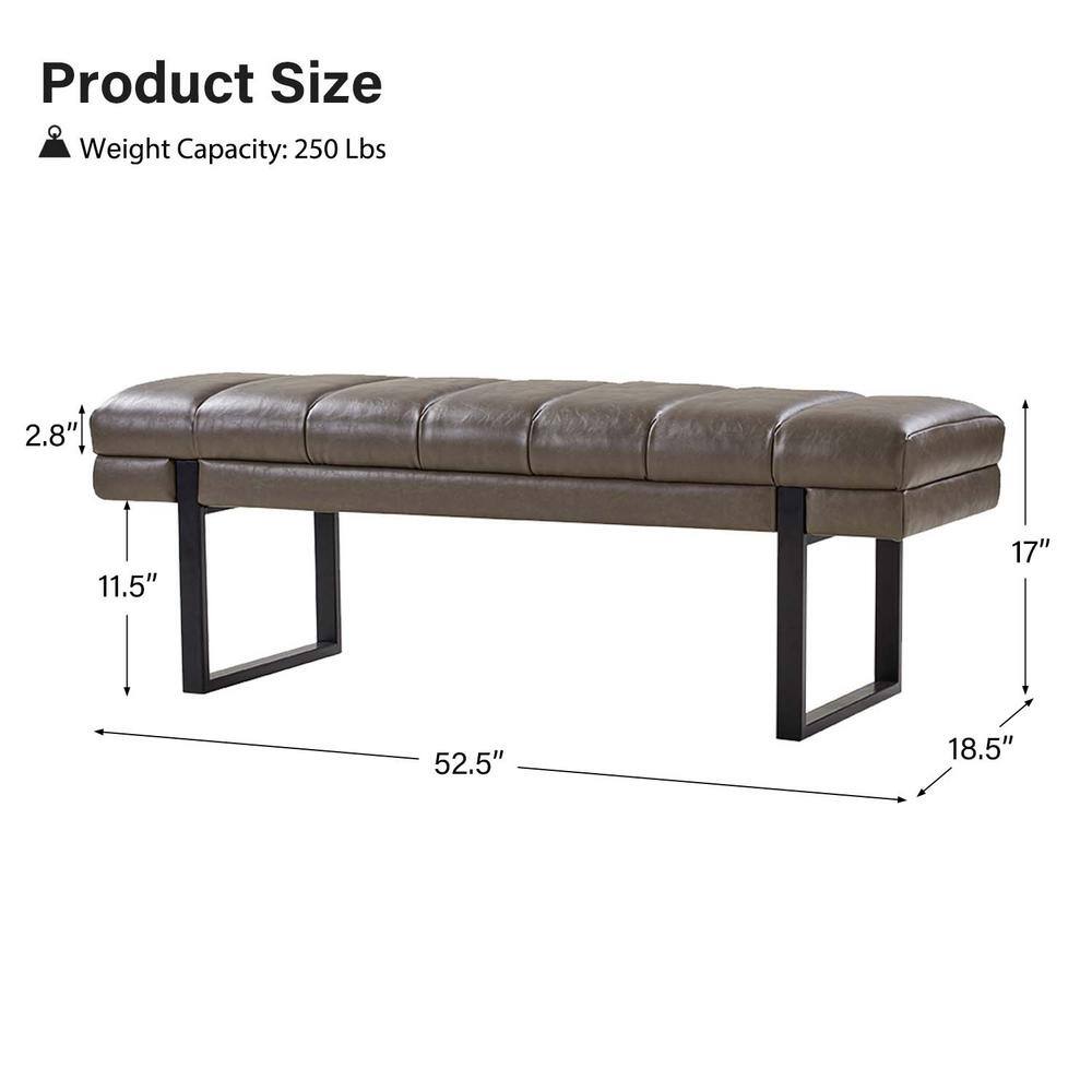 Leander Camel 52.5 in.W Modern Industrial Channel Tufted Upholstered Bench with Metal Legs - thumbnail 3