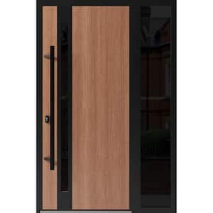 1033 48 in. x 80 in. Right-hand/Inswing Sidelight Tinted Glass Teak Steel Prehung Front Door with Hardware