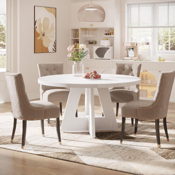 BYBLIGHT Roesler White Round Dining Table, Wood 47 Pedestal