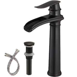 Waterfall Single Hole Single Handle Bathroom Vessel Sink Faucet With Drain Assembly in Oil Rubbed Bronze