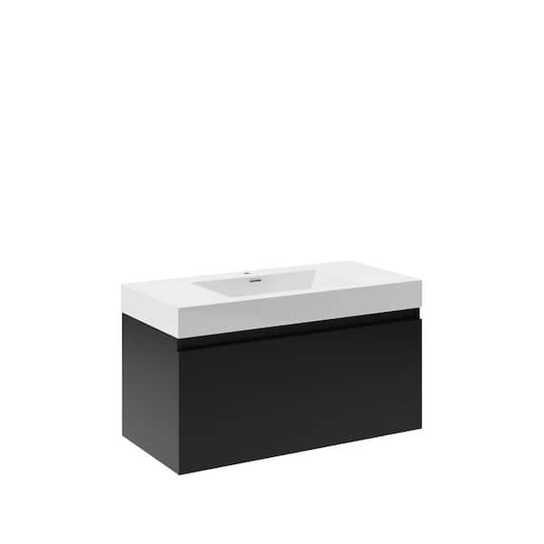 Fresca Mezzo 40 in. Bath Vanity in Black with Acrylic Vanity Top in White with White Basin