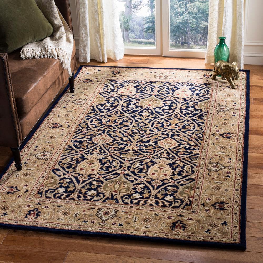 Elegant Persian-Inspired Hand-Tufted Wool Rug in Blue and Gold