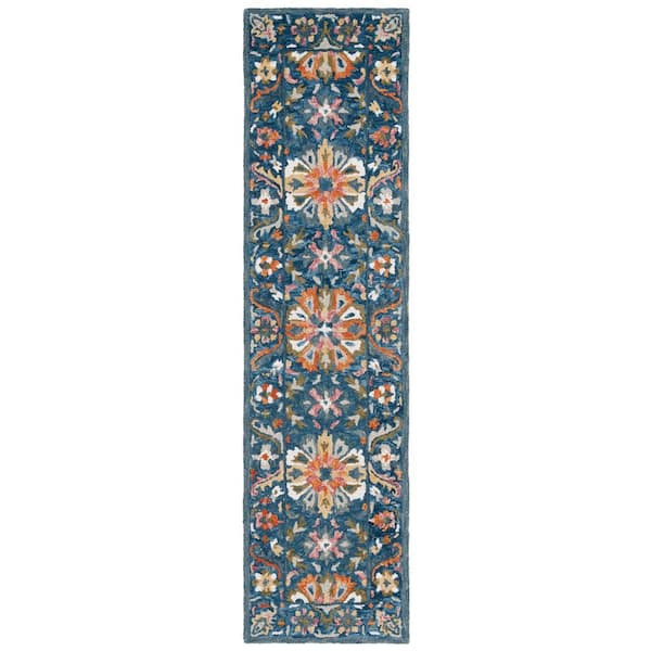 Aspen 2 ft. x 7 ft. Blue/Green Floral Flower Runner Rug