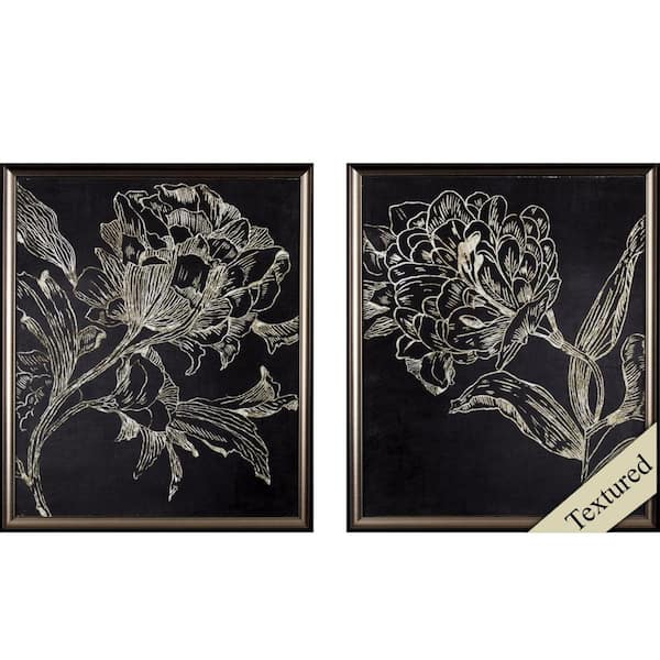 HomeRoots Victoria "Black and Metallic Floral" by Unknown Wooden Wall Art