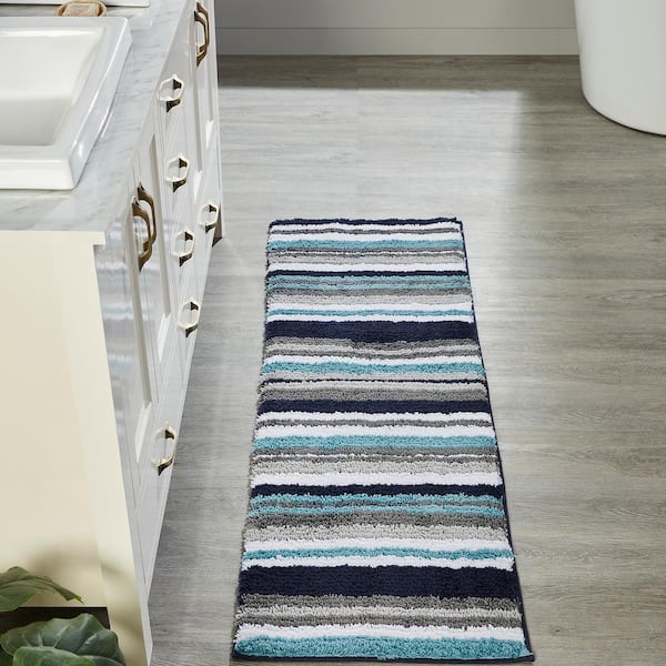 Better Trends Griffie Collection Blue and Grey 20 in. x 60 in. 100% Polyester Bath Rug