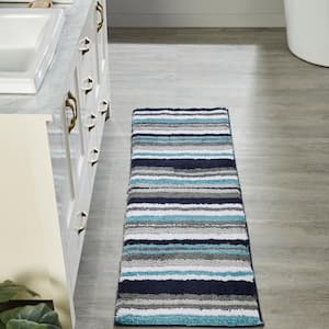 Griffie Collection Blue and Grey 20 in. x 60 in. 100% Polyester Bath Rug