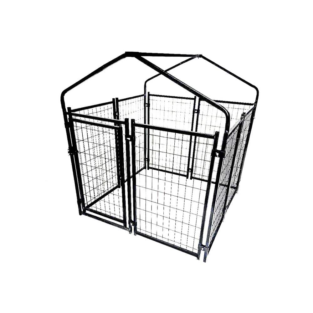 ALEKO Black Steel Expandable Kennel with Roof and Cover