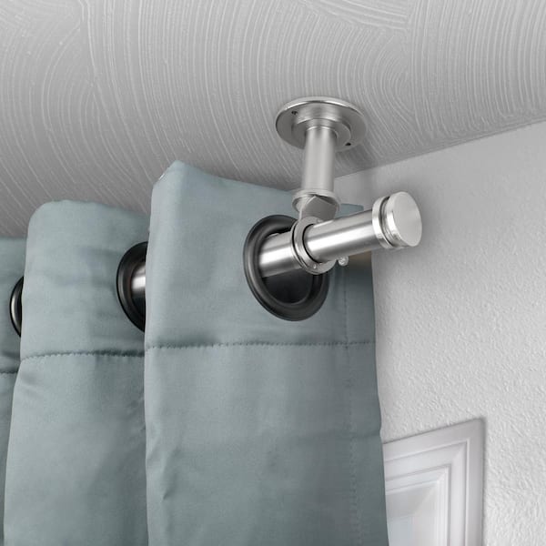Bun Ceiling 28 in. - 48 in. Single Curtain Rod in Satin Nickel with Finial