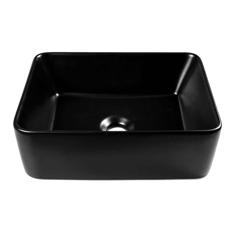 Black Ceramic Rectangular Vessel Bathroom Sink, 16'' x 12''