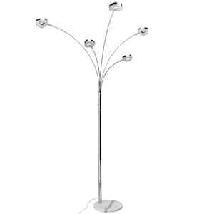 LED 69 in. 5-Light Sliver Dimmable Arc Floor Lamp for Living Room with Crystal Shade