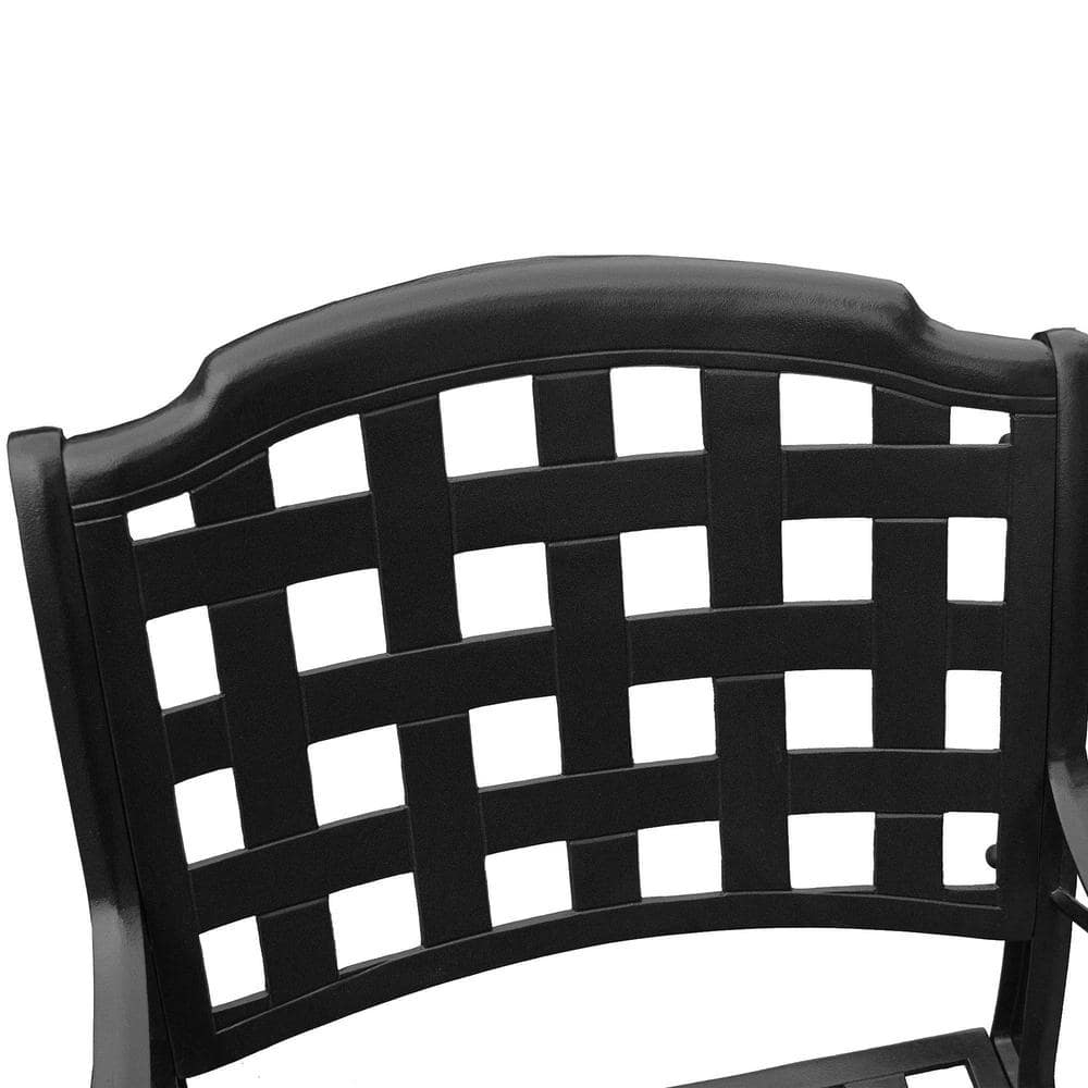 Black Aluminum 84" Rectangular Outdoor Dining Set with Mesh Chairs