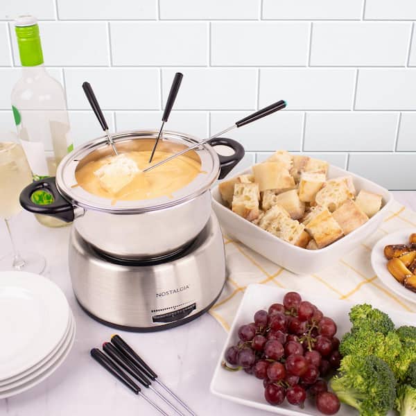 Nostalgia Electric Stainless Steel Fondue Pot, 6-Cup, with Temperature  Control, 6 Forks, and Removable Pot FPS-200 - The Home Depot