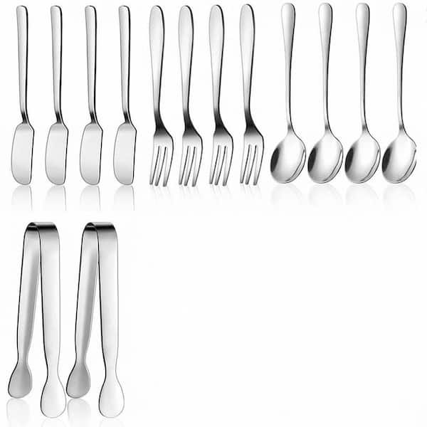 18-Piece Stainless Steel Cheese Butter Spreader Knife Set with Mini Forks Spoons Tongs Honey Dippers