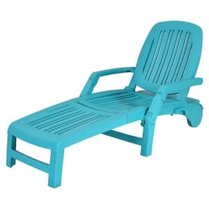 1-Piece Turquoise Plastic Adjustable Patio Sun Outdoor Chaise Lounge Weather Resistant with Wheels