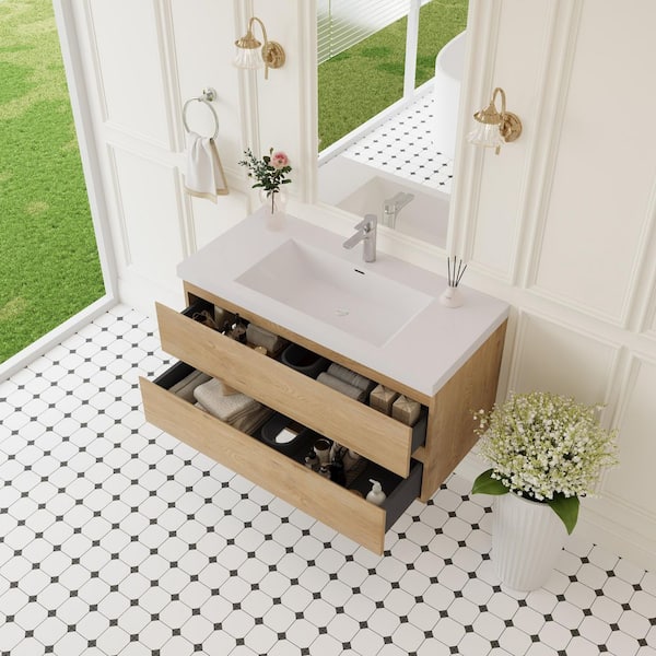 42 in. W x 19-3/4 in. D x 22-1/5 in. H Bathroom Wall Hung Vanity in White with Single Basin Vanity Top in White Resin