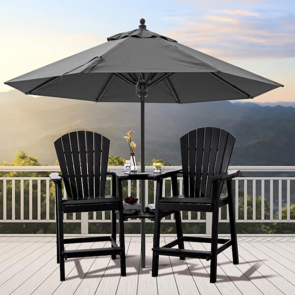 HARRIETT HOME LLC HDPE Tall Adirondack Chair Outdoor Adirondack Barstools with Connecting Tray in Black(Set of 2)
