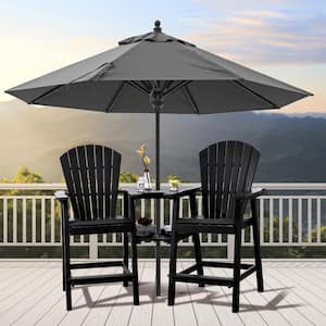 HDPE Tall Adirondack Chair Outdoor Adirondack Barstools with Connecting Tray in Black(Set of 2)